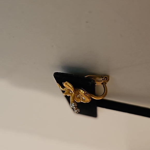 RDH Hibiscus Rhinestone & Goldtone Clip-on Earrings - Picture 5 of 7